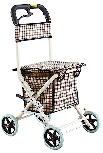 Elderly Wheeled Walker with Seat - Walking Trolley for Stairs, Push, and Grocery Shopping - Mobility Aid and Transport Chair