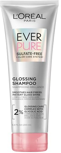 L'Oreal Paris Glossing Sulfate Free Shampoo with Glycolic Acid, Hair Care for Lasting Shine and Smoothness for Dull, Dry Hair, EverPure, 6.8 Fl Oz