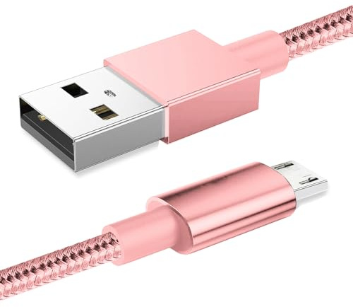 World biz Micro USB Cable, 1M Micro USB Android 3.1A Fast Charger Cable Nylon Braided USB Micro Cord Compatible for Samsung S7/S6,Kindle Fire,Tablets,PS 4 Controller, Android Devices (Rose Gold)