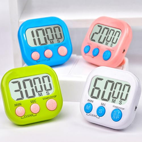 Acomingwin 4 Pack Digital Timer for Kids, Kitchen Timers for Cooking, Magnetic Countdown Timer for Teachers, Classroom, Study, Exercise, Work - Powered by AAA (Not included)