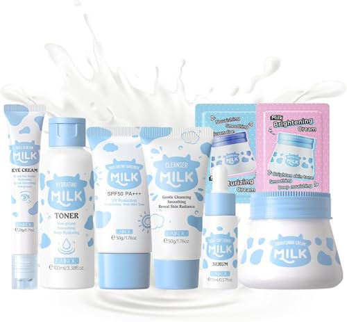 Milk Skin Care Sets & Kits - Skin Care Gift Set for Women - Gifts For Teenage Girls - Skincare Set Cleanser, Serum, Face Cream,Eye Cream,- Facial Kit for Moisturising (8pcs)