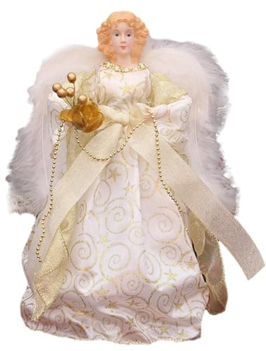 Engel Baumspitze, Baumwipfel-Engel mit weißen Federflügeln, 7,08-Zoll-Engel-Weihnachtsdekorationen, Weihnachtsbaumschmuck für Hauspartys