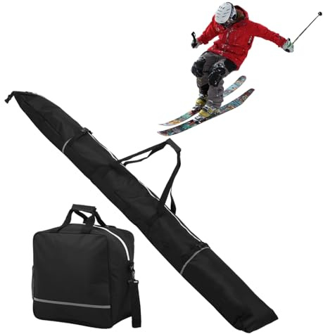 WGFOIP Skitasche Set, wasserdichte Nylon-Snowboard-Skitasche, Skisack & Skischuhtasche, Verstellbare Länge Unter 200 cm für Aufbewahrung und Reisen