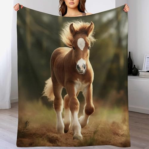 Pferd Decke Flauschig, Super Warme Decke, Hochwertige Wohndecke, Weich & Komfort Flannel Decke, Wolldecke, Sofadecke, Fleecedecke, Tagesdecke （100×130cm）