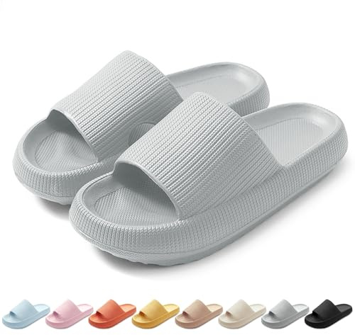 HEOAARG Chaussons pour Homme Femme Antidérapants Pantoufles de Douche Nuage Sliders à Séchage Rapide Soft Slippers Légèreté Tongs Sandales pour Intérieur Extérieur，Gris,42-43 EU