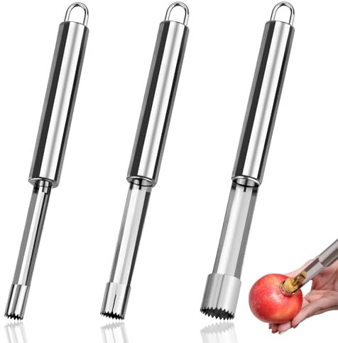 Apfelentkerner Set 3 Stück,Edelstahl Apfelausstecher,Entfernt Kerne von Äpfeln & Birnen,3 Größen (2, 1.4, 1 cm),Mit Aufhängeöse,Küchenhelfer