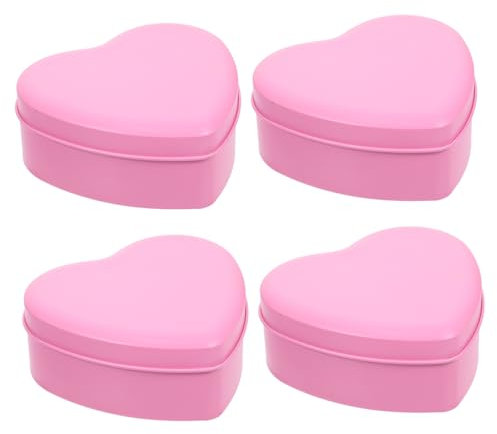 Operitacx Scatola Di Caramelle a Forma Di Cuore Grande in Lamiera Color Rosa, Set Da 4, Contenitore Per Biscotti e Portaoggetti Multiuso Per Feste e Raduni