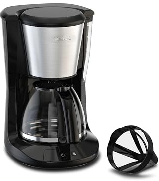 Tefal Subito Filterkaffeemaschine, optionale Warmhaltefunktion, 1,25 l | permanenter Filter, Tropfstopp-System, schwenkbarer Filterhalter, automatische Abschaltfunktion, Schwarz/Edelstahl, CM5S1DE0