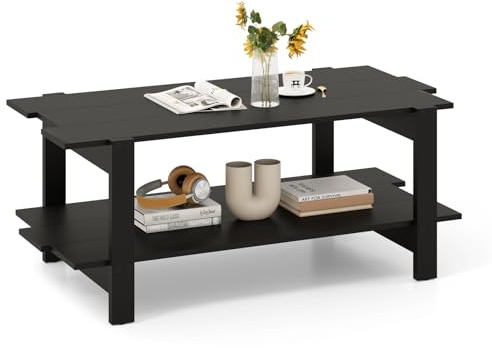 LIFEZEAL Mesa de Centro de 2 Niveles, Mesa de café con almacenaje, Mueble de salón Rectangular, Estilo Industrial, 115x59x46 CM (Negro)