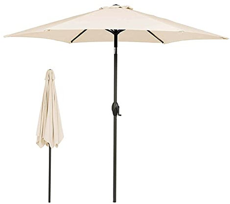 YJYJY Parasol Rond inclinable et manivelle, Rouge vin, Vert foncé, Beige, Kaki, 2,7 m, pour Jardin, terrasse, Cour, Plage, Grand Parasol