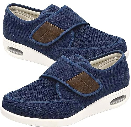 JTNZDAW Chaussures Pieds Larges Orthopédiques Homme Diabétiques pour Hommes Extra-Larges Gonflés De Marche Ajustables(Blue,42 EU)