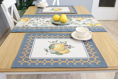 Bordstabletter tvättbara set om 8, 40 x 50 cm, bordsunderlägg tyg 100 % jacquard gobeläng, underlägg tallrik hög kvalitet återanvändbara för bröllop, födelsedag, kök, café – citron