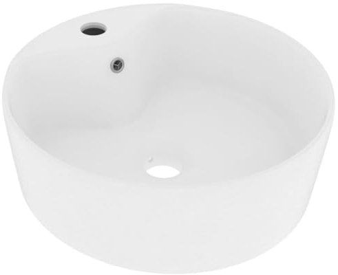 Lavabo de lujo blanco mate, 36 x 13 cm, cerámica con rebosadero, diseño moderno para baño, duradero y fácil de limpiar