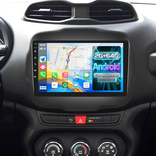 [2+64G] for Jeep Renegade Car Radio 2016-2020 - Wireless Carplay and Android Auto - 9 Inch Touchscreen Android Car Stereo - DSP/GPS Navigation/SWC/WiFi/Bluetooth/FM/RDS + AHD Backup Camera