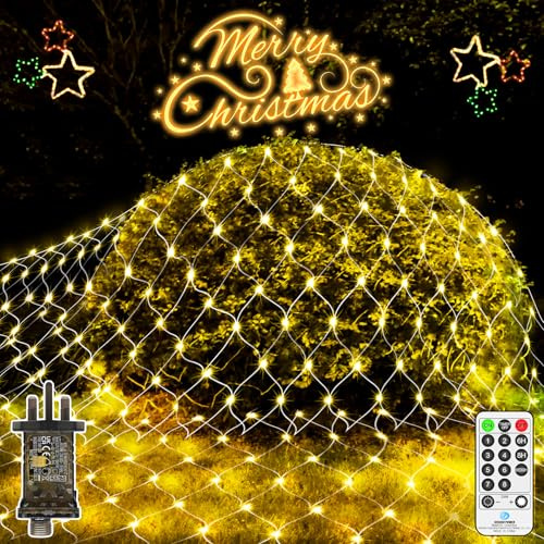 JXLEDAYY 300 LED Net Lights Outdoor 3Mx1.8M Mesh Fairy Lights Plug in with Remote Timer 8 Modes Connectable Waterproof for Outside Bush Garden Yard Patio Wall Tree Decorations-Warm White