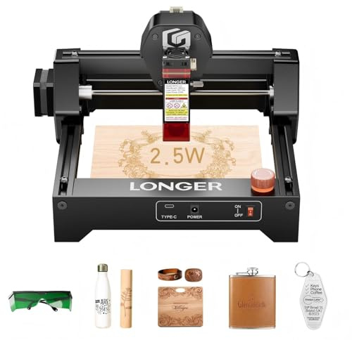 LONGER RAY5 mini Laser Engraver, 2.5W Desktop Laser Engraving Machine with WiFi Control and Emergency Stop, CNC Laser Cutter for Wood, Acrylic, Leather and Anodized Aluminum, 130 × 140 mm Working Area