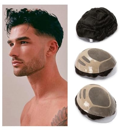GUHPZA Perücke Für Männer Herren Toupet Haarersatz Echthaar Langlebig Klebe Haarteil Toupets System Toupet Männliche Haarersatzsysteme,Medium Blonde