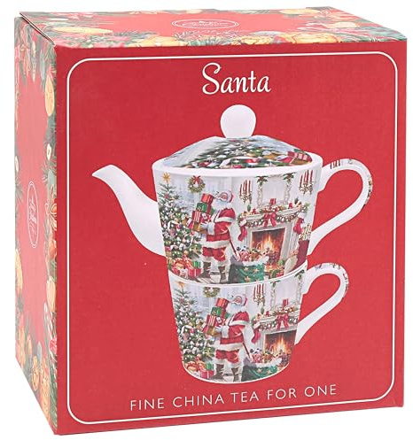 The Leonardo Collection Santa Kitchen Accessories Tea One Set | Festive Design, Matching Cup & Teapot, Compact Serving, Everyday Tea Time, Gift Ready