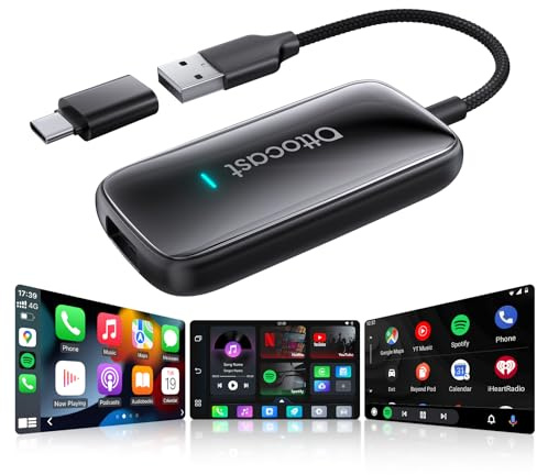 OTTOCAST Play2Video Ultra, 2025 Upgrade Adaptador Wireless CarPlay Android Auto AI Box con Android 12, Streaming Apps Netflix Youtube Amazon Video, WiFi 5GHz, Diseño Compacto