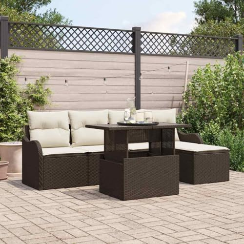 QZZCED Moderne Rattan-Sitzgruppe für den Außenbereich, mit Tisch aus gehärtetem Glas, 2 Sesseln und 2 Sofas, wasserdicht und UV-beständig, für Terrasse oder Garten, Gartenmöbel
