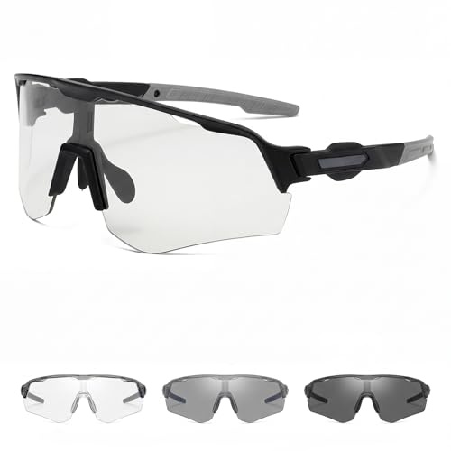 MinXin Lunette de Cyclisme Photochromique, Lunette Velo Homme, Lunette Running Femme, Protection UV400, Lunettes Velo, Lunettes de Soleil de Sport Homme Femme pour Pêche/Sports Outdoor