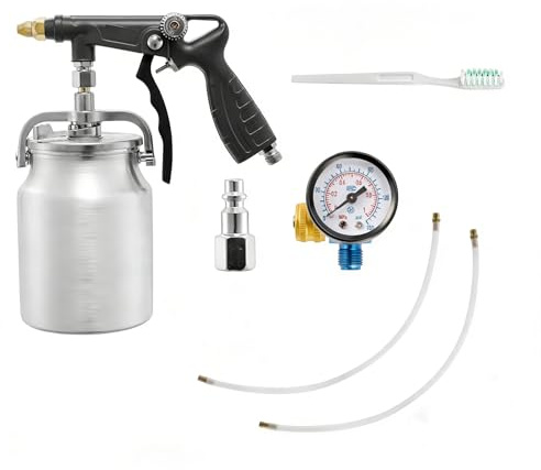 Hanured Pistolet d'apprêt pour véhicule,avec godet d'aspiration, tuyau de pulvérisation droit et 360°, pour revêtement de surface de chargement, caoutchoutée et protection antirouille