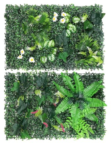 2er Set Kunstpflanzen Paneele Wand 60x40cm | Kunsthecke für Balkon & Garten mit realistischen Blättern | Kunstpflanzen für Innen und Außen | Wanddekoration für Terrasse, Zaun, Hochzeit (Grün)