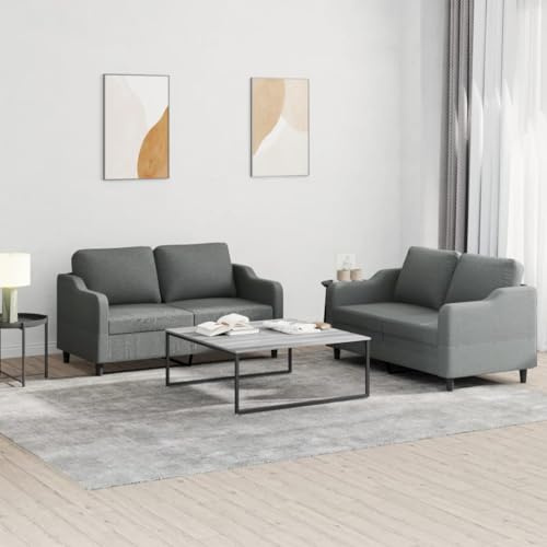 2-tlg. Sofagarnitur Set Dunkelgrau mit Kissen, 2-Sitzer Wohnzimmer Couchgarnitur aus strapazierfähigem Stoff, bequem für Entspannung, Fernsehen, Gäste, robustes Metallgestell, inklusive Montage