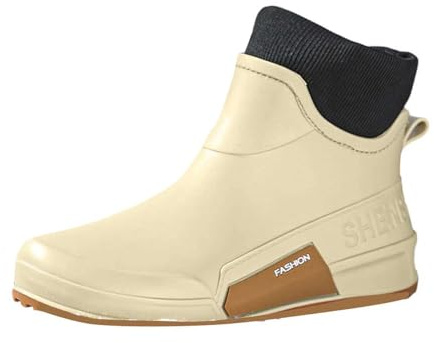 Botas de Lluvia Elegantes para Mujer con Antideslizante y Plantilla Acolchada Calzado Impermeable para Exteriores en Otoño e Invierno (Beige, 37) #151