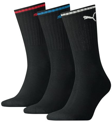 PUMA Mixte Puma Unisex Sport Crew Stripe Socks (3 Pack) Chaussettes, Noir, 39-42 EU