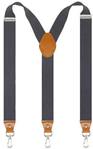 Doloise Mens Suspenders with 3 Swivel Hooks Belt Loops 1.4 Inch Wide Heavy Duty Adjustable Braces (Dark Grey)
