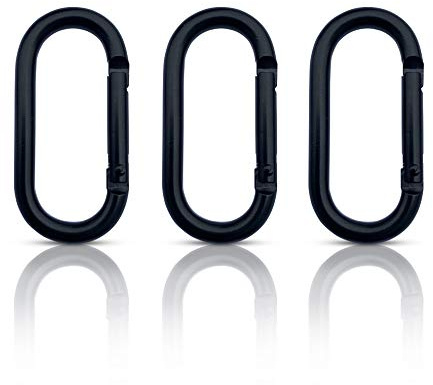 Moschettone ovale - 3 pezzi - Mini moschettone multifunzione - Moschettone portachiavi - Moschettoni piccolo in alluminio - Carabiner (Nero 66 x 33 mm)