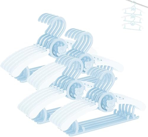 HGYZE Perchas Antideslizantes para bebé, 29-37 cm, Perchas Extensibles para Ropa Infantil, con Soporte para Pantalones, plástico y apilable, Ideal para Ropa Infantil, 20 Unidades