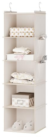 YOUDENOVA Organizador de armario colgante, estantes de almacenamiento colgantes de armario de 5 estantes, color beige