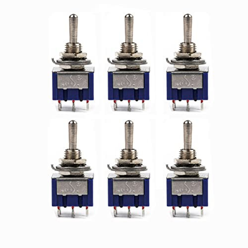 Micro Mini Toggle Switch, MTS-203 Self-locking 6 Pins 3 Positions 6A/125VAC 2A/250VAC ON/OFF/ON SPDT Rocker Miniature Toggle Switch, Blue, 6 Pcs