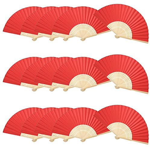 Woohome 15 PCS Hand Fan Foldable Paper Fan for Dancing, Part, Picnic, Wedding Party Gift, Guest Favour Wedding Decoration (Red)