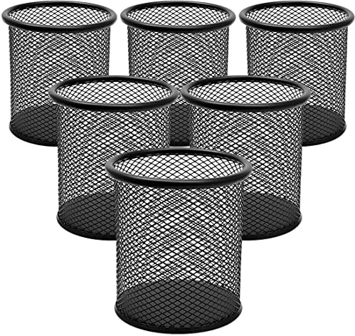 DIFIT Portapenne in metallo, porta penne nero, portapenne da scrivania, Portapenne rotondo, 6 pezzi porta penne porta matite per scrivania, Ø:9cm*H:10cm