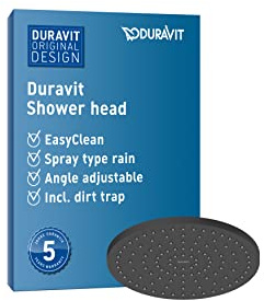 Duravit Universal Cabezal de Ducha, alcachofa de la ducha con chorro tipo Rain, ducha redonda (Ø 250 mm), Ángulo de la ducha superior ajustable, Ducha de lluvia, negro mate