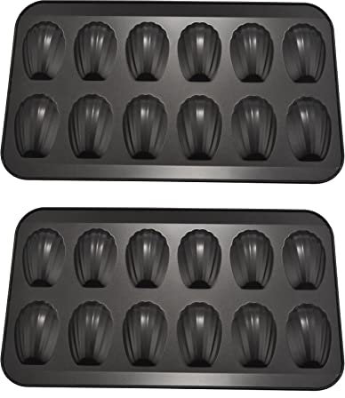 Tuccbay 4 Pacchetti di pentola antiaderisive Madeleine, stampo da cottura 12 teglia per torte Shell vassoio antiaderente, al cioccolato, utilizzato per cuocere al forno nero