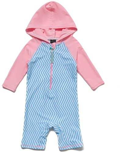 BONVERANO Traje baño bebé protección Solar UPF 50+ Cierre Cremallera con Capucha (Rosa Azul, 12-18 Meses)