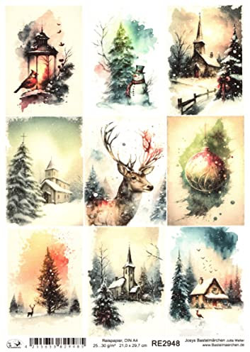 Josys Bastelmärchen Reispapier A4 Strohseide Decoupage Weihnachten Christmas kl. Bilder RE2948