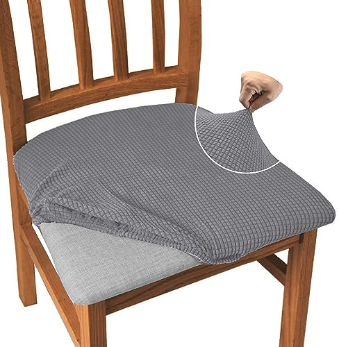 Granbest Jacquard Esszimmerstuhl Sitzbezüge Set von 4, High Stretch Esszimmerstuhl Slipcovers Anti-Staub Sitzschutz für Esszimmer, Küche (4er Set, Hellgrau)