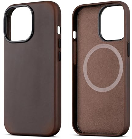 maogoam for iPhone 14 Pro Case Leather, Genuine Crazy Horse Leather Case for iPhone 14 Pro,Compatible with MagSafe, Indiana-Jones Style, Dark Brown