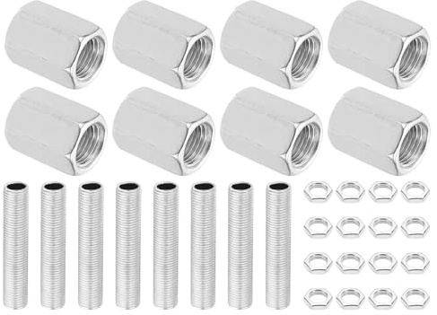 PATIKIL M10 Fine Thread Lamp Pipe Repair Parts Kits, 32 Pcs M10×20 Metal Hexagon Closed Coupling Nut with Threaded Pipe and Hex Nut for Lights Repair