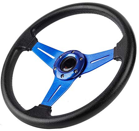 Volante Universal de Aluminio de Cuero PU para Coche, Deporte, Carreras, Deriva, Azul, 14 Pulgadas, 350mm