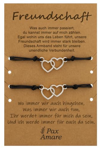 Pax Amare Freundschaftsarmbänder für 2 mit Herzen, Yin Yang, Schmetterling - Gluck BFF Armband für Mädchen & Damen