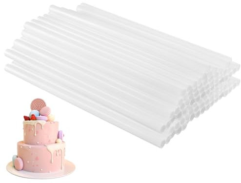 FUNSUEI Lot de 100 Ensemble de Supports à Gâteau en Plastique, Bâtons de Support de Gâteau de 30 cm, Réutilisables, Dowels pour Lempilage gâteaux à Plusieurs étages, Blanc