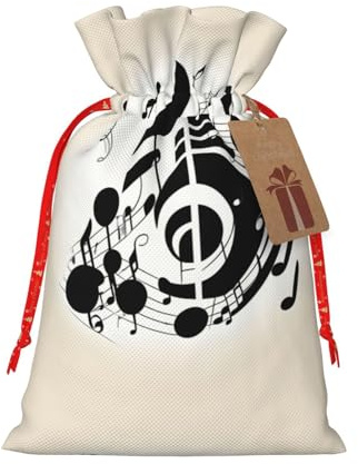 HJLUUFT Jutebeutel mit Musiknoten-Druck, Weihnachts-Geschenktüte mit Kordelzug und Geschenkanhänger, Hochzeit, Weihnachten, Partygeschenk