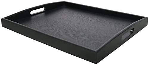 Grande vassoio rettangolare in legno con grande manico in legno nero (40 x 28 cm)
