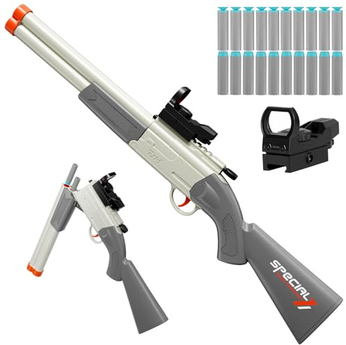 Toy Gun Double Barrel Shotgun Toy,with 20 Soft Bullet Darts, Toy Foam Blaster Foam Dart Blaster with Scope for Kids, Youth, Teen, Boys-Holiday for 8-12 Year (White)